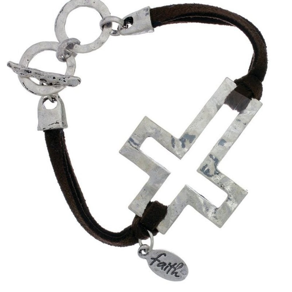 CUT-OUT CROSS FAUX LEATHER BRACELET